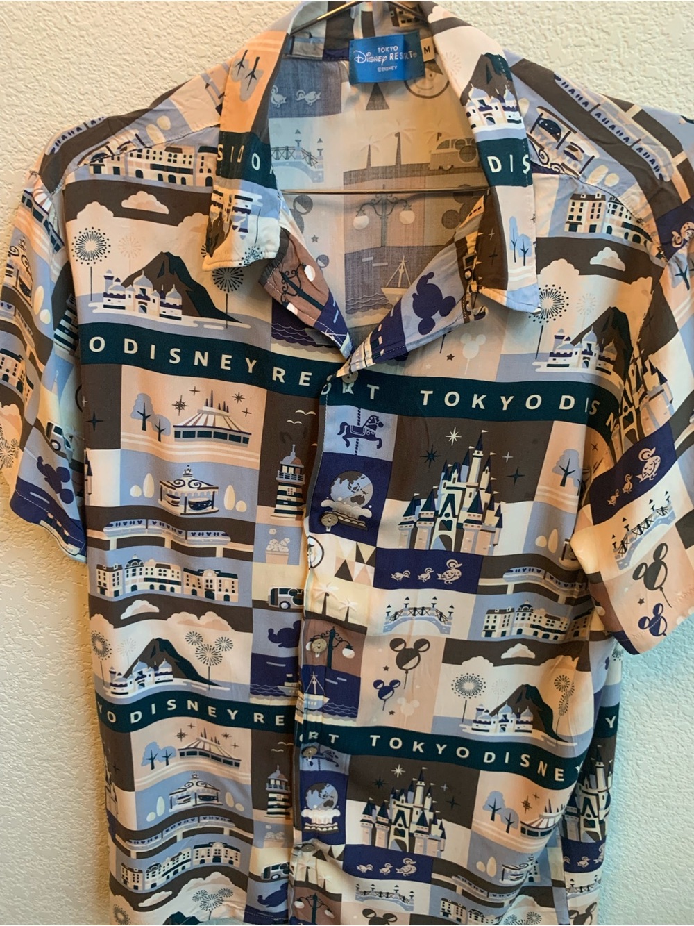 Disney Men’s Button-Down Tokyo Resort Shirt - Blue, Tan, Cream